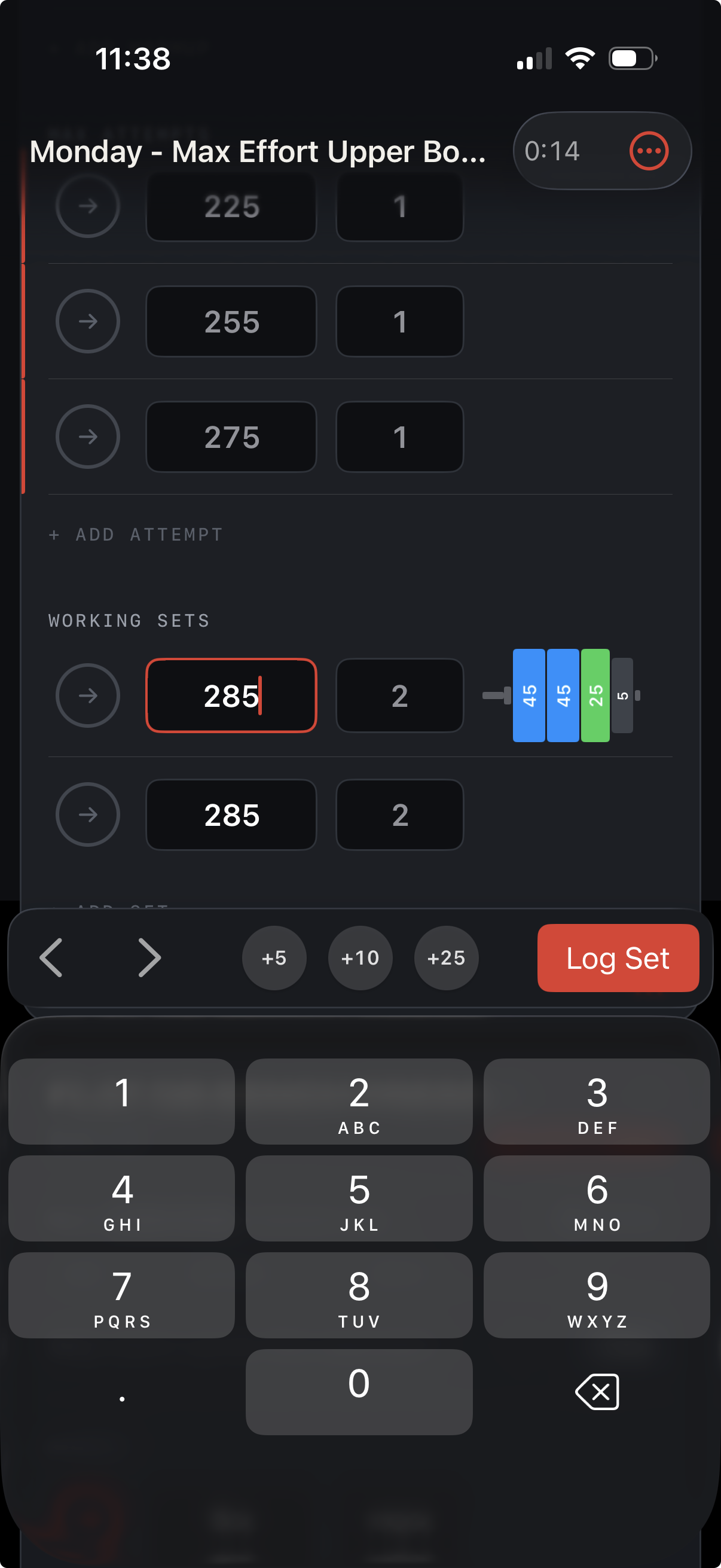 Repcast active workout with set logging and a built-in plate calculator